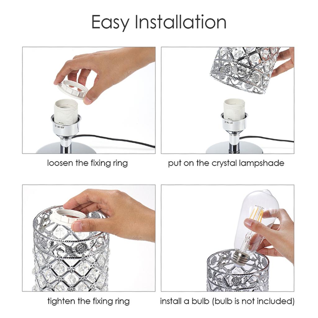 Tomshine Crystal Bedside Table Lamp Decorative Desk Light with Dual USB Charging Port Modern