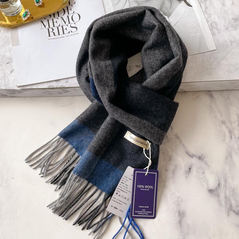 Vintage Dark Brown Cashmere Scarf Women's Winter Warm Versatile Plaid Fringed Scarf