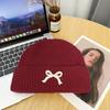 Red bow knitted hat women's versatile face small wool hat outdoor cold-proof and warm bag head cold hat