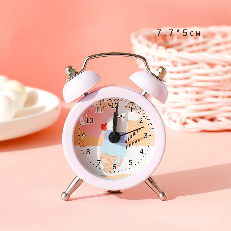 Бесшумный маленький будильник мальчик мультяшный ребенок студентка мини милый спальня прикроватный креативный громкий звук настольные часы