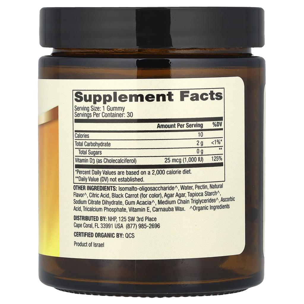 Dr. Mercola, Organic Vitamin D3 Gummies, Kids, Natural Cherry Flavor, 30 Gummies (25 mcg (1,000 Iu) per Gummi)