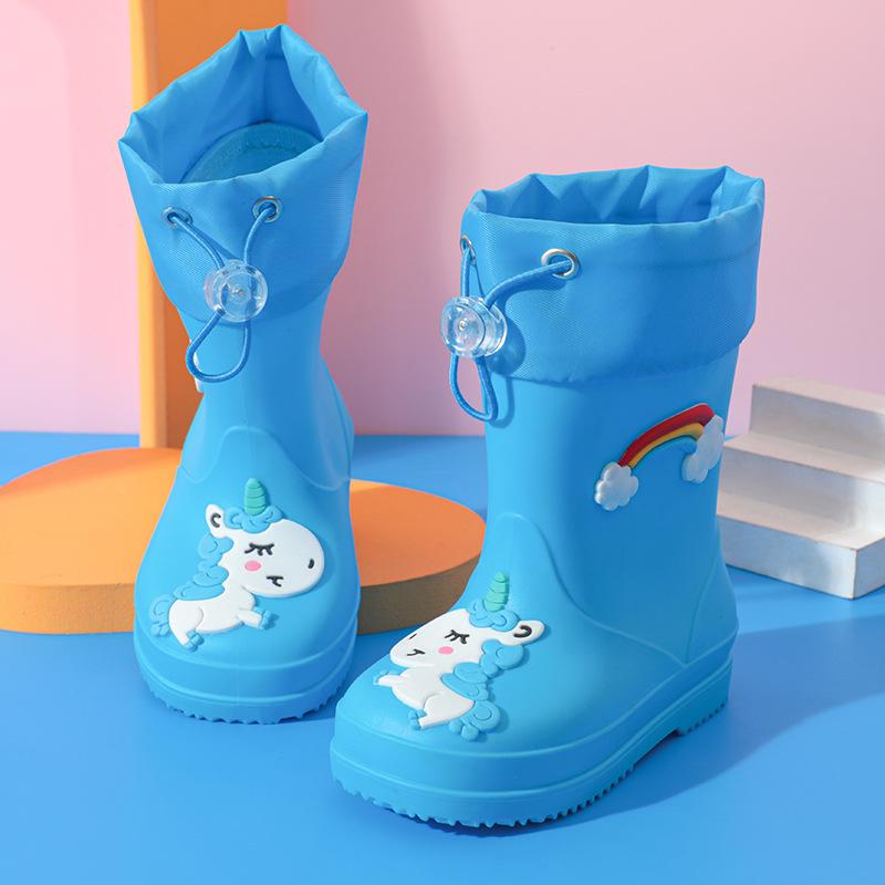 Online Children's Rain Shoes Girls Bundle Velvet Boys Non-slip Water Shoes Four Seasons Cartoon Cute Rain Boots Children