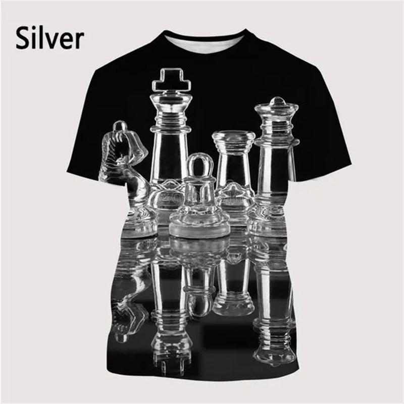 Интересная футболка с 3D принтом шахматного узора, мужские повседневные футболки с короткими рукавами и круглым вырезом для шахматной доски, футболки большого размера