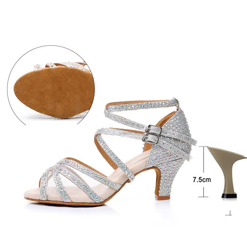 Летние женские туфли на высоком каблуке для латинских танцев, танцевальная обувь для латиноамериканских танцев сальса, черные блестящие туфли для бальных танцев для девочек и женщин