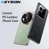 KEYSION Grid Pattern PU Leather Case for Xiaomi 14 Ultra 5G 14 Pro Plating PC Camera Lens Protection Phone Cover for Xiaomi 14