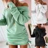 Women's Fashion Casual Loose Dress Long Sleeve Solid Color Drawstring Strappy Dress