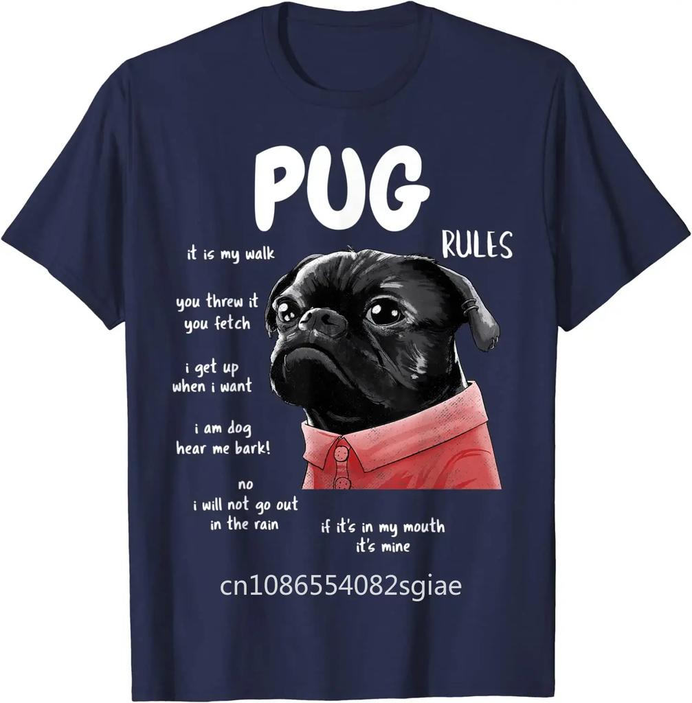 Cute Kawaii Funny Black Pug Dog Rules Gifts T-Shirt Cotton Daily Four Seasons Oversized T Shirt Tees Unisex