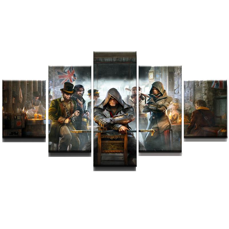 Living Room Frames Printed Home Decor Pictures 5 Pieces Game Assassin's Characters Modular Video Poster Wall Art Canvas Painting No Frame