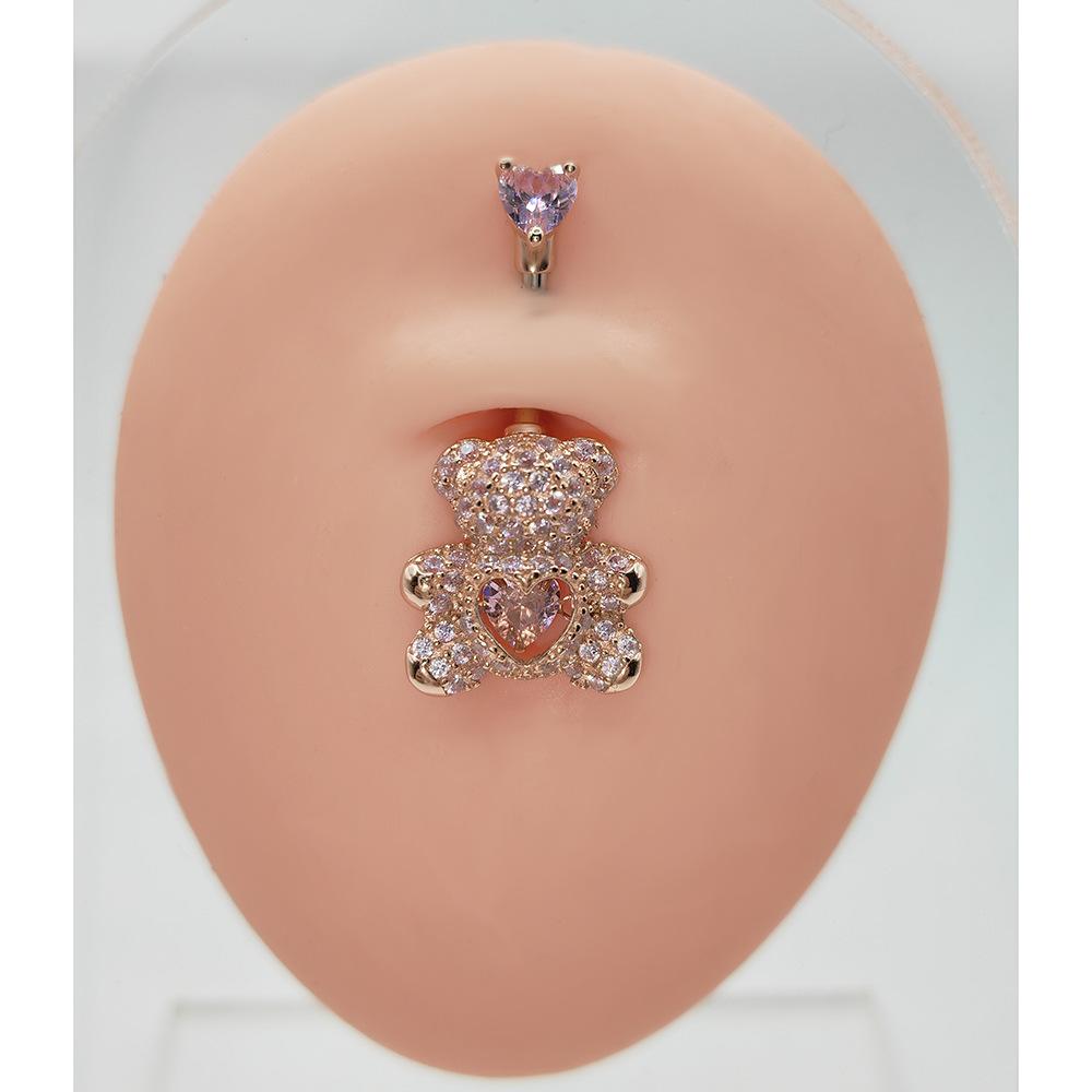 S925 Стерлингового Серебра Розовый Медведь Пупочный Светильник Для Ногтей Роскошный Мода Sense Smart Пупок Пупка Человеческое Тело Прокол Ювелирные Изделия