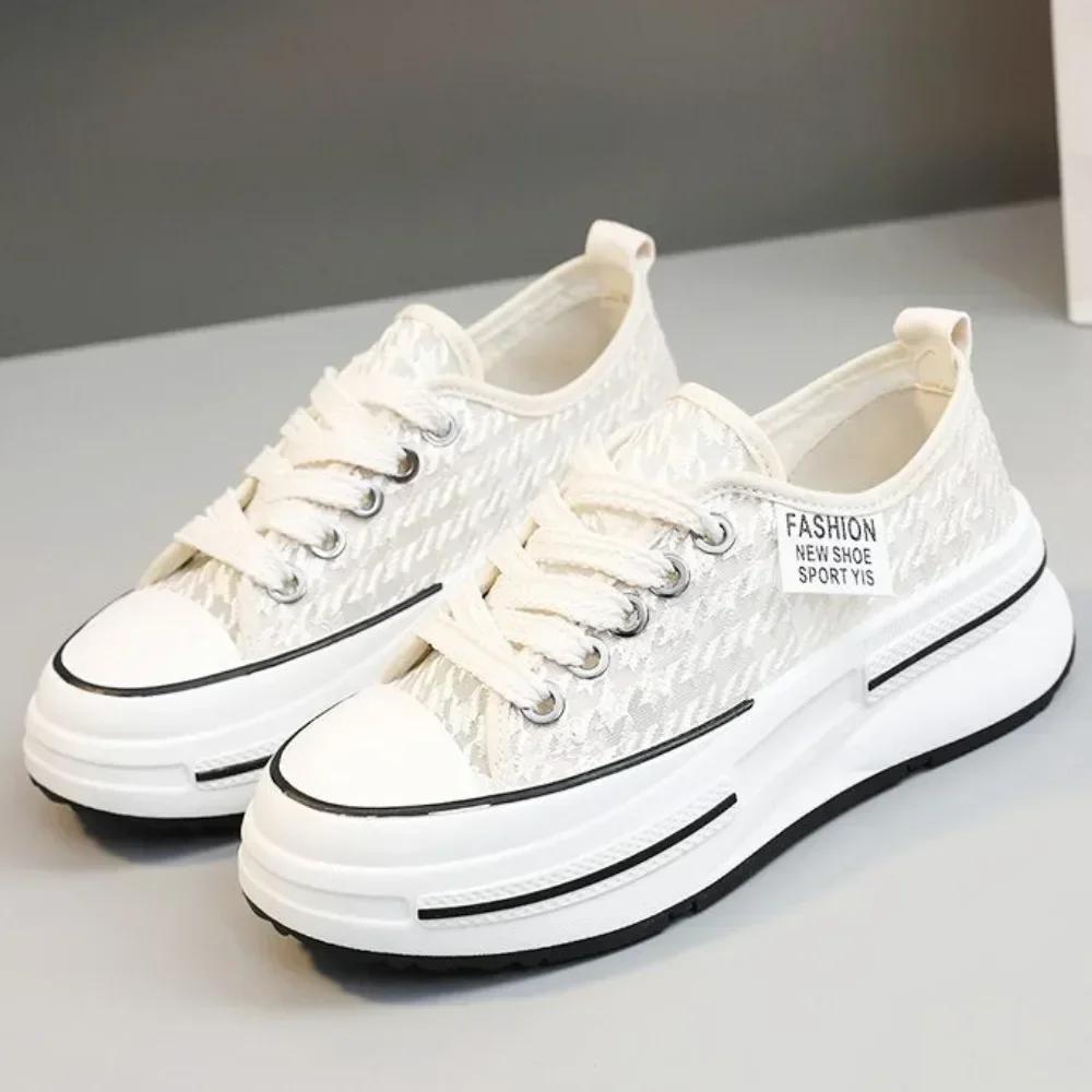 Fashion Summer Lace Up Increase Height Platform Shoes for Women 2024 New Women's Breathable Mesh Low Top Sneakers Outdoor Casual Shoes