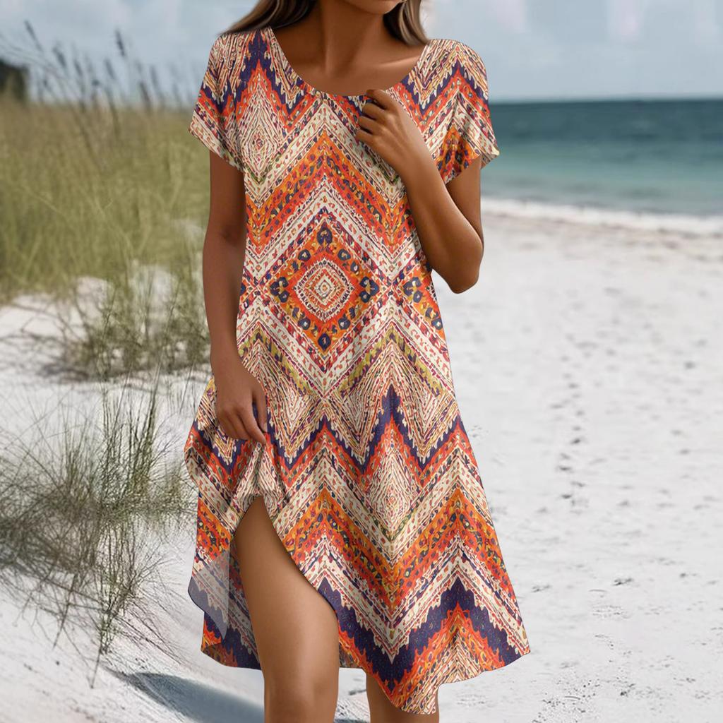 Платье в стиле бохо с коротким рукавом для женщин, повседневное, свободного кроя, летнее, сарафан с цветочным принтом и карманами