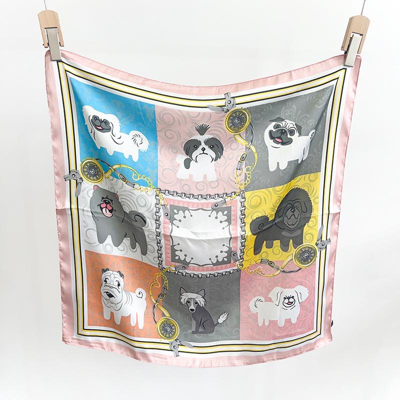1116 New cartoon cute puppy printed square scarf female summer Korean version versatile decorative headscarf design silk scarf