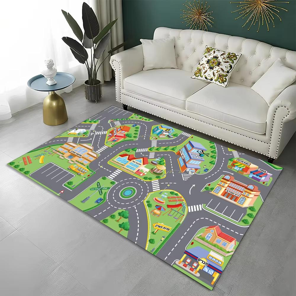 Игровой коврик «Городское шоссе», нескользящий ковер «Городское движение» для детской игровой комнаты, игровой коврик на тему дорожного движения, домашний декор, придверный коврик для прихожей