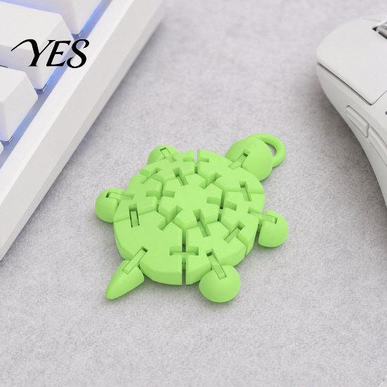 Childlike Style Decoration Articulated Turtle Figurine, 3D Printed Cute Tortoise with Movable Fresh Grass Green Decor Joints, Flexible Reptile Toy for