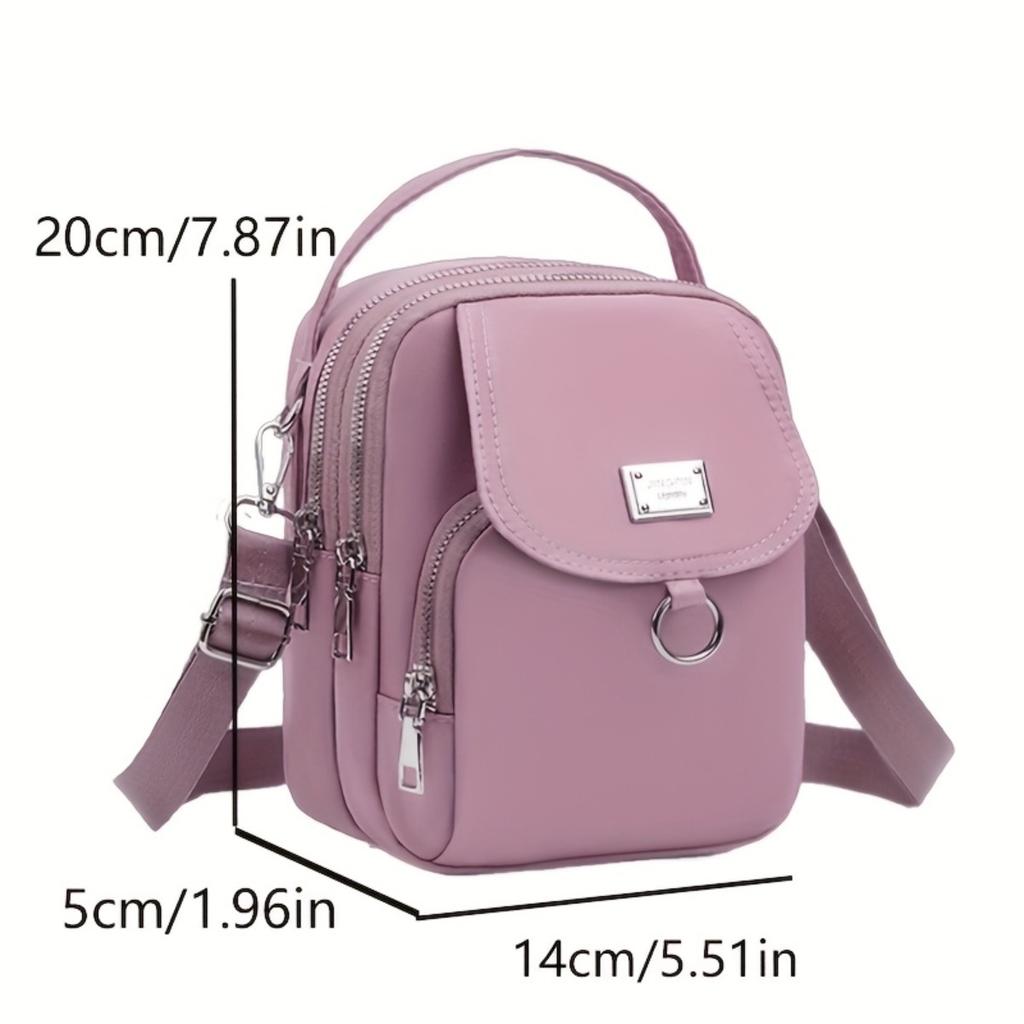 Lightweight Nylon Women's Crossbody Bag - Casual Mini Tote with Multiple Zippered Compartments, Removable Shoulder Strap, Available In A Dozen Colors