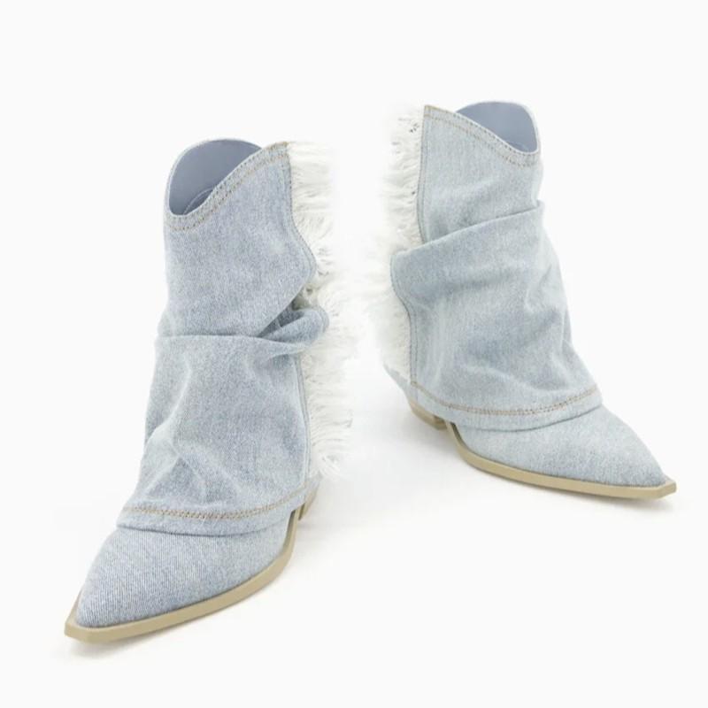 Tassel Cowboy New European and American Retro Western Cowboy Boots Pointed Thick Heel Niche Trouser Boots Women