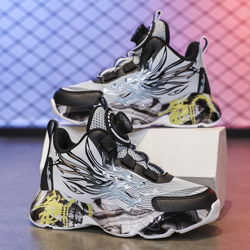 Детские баскетбольные кроссовки кожаные пуговицы спортивные легкие трение звук дракон мальчики мальчики кроссовки