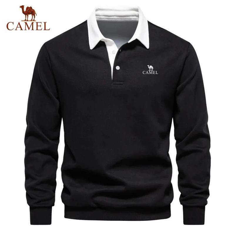 Camel Мужская вышитая рубашка поло с длинными рукавами из чистого хлопка для весны и осени, новый модный и повседневный многофункциональный топ