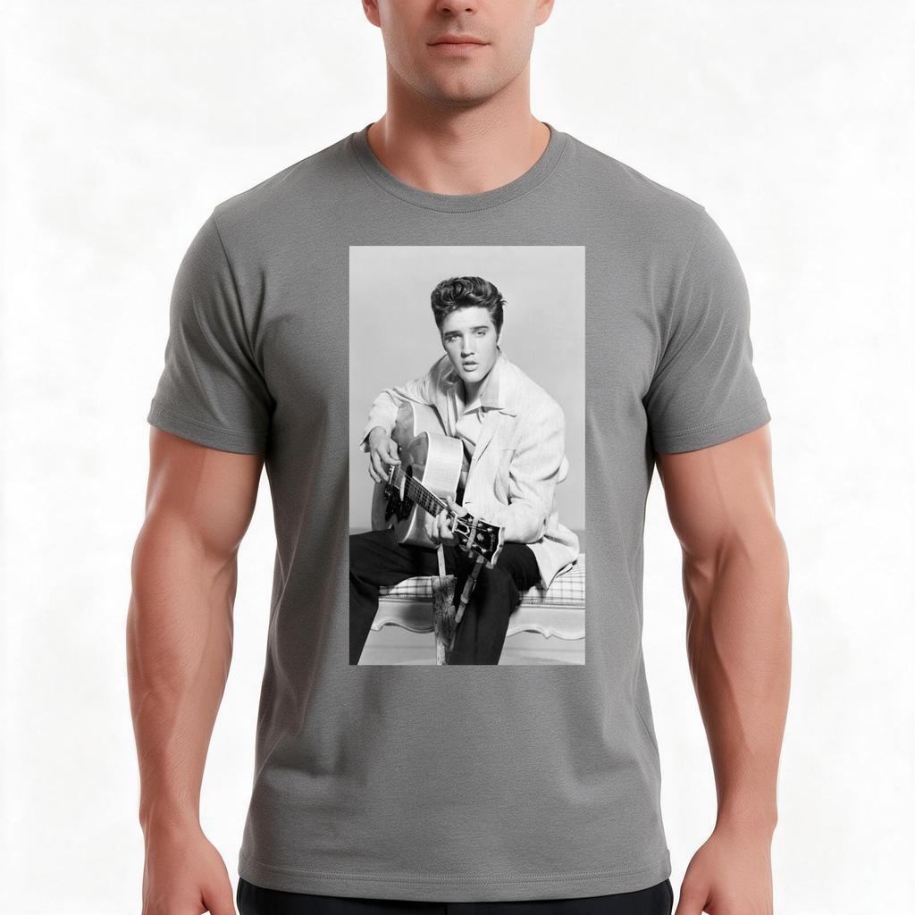 06 Playing Guitar Black And White Style Tshirt Summer Casual Cotton Tee Oversized Streetwear Tops Vintage Graphic Print