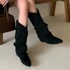 Модные балетки Женские высокие сапоги Замшевый острый носок Дизайнерская обувь Зимнее роскошное платье Женщина 2025 Новая мода Сексуальные челси Ботильоны для женщин