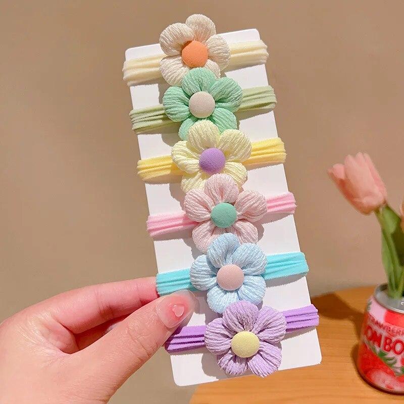 6 шт., резинки для волос с бантом для девочек ярких цветов, резинки для волос с цветком, детские эластичные резинки, держатель для хвоста, детские аксессуары для волос