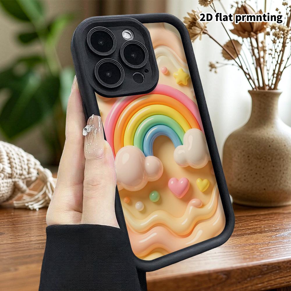 Phone case: 2D flat design suitable for iPhone 18 17 16 15 14 13 Pro protective case, macaron rainbow, perfect Christmas and Halloween holiday gift