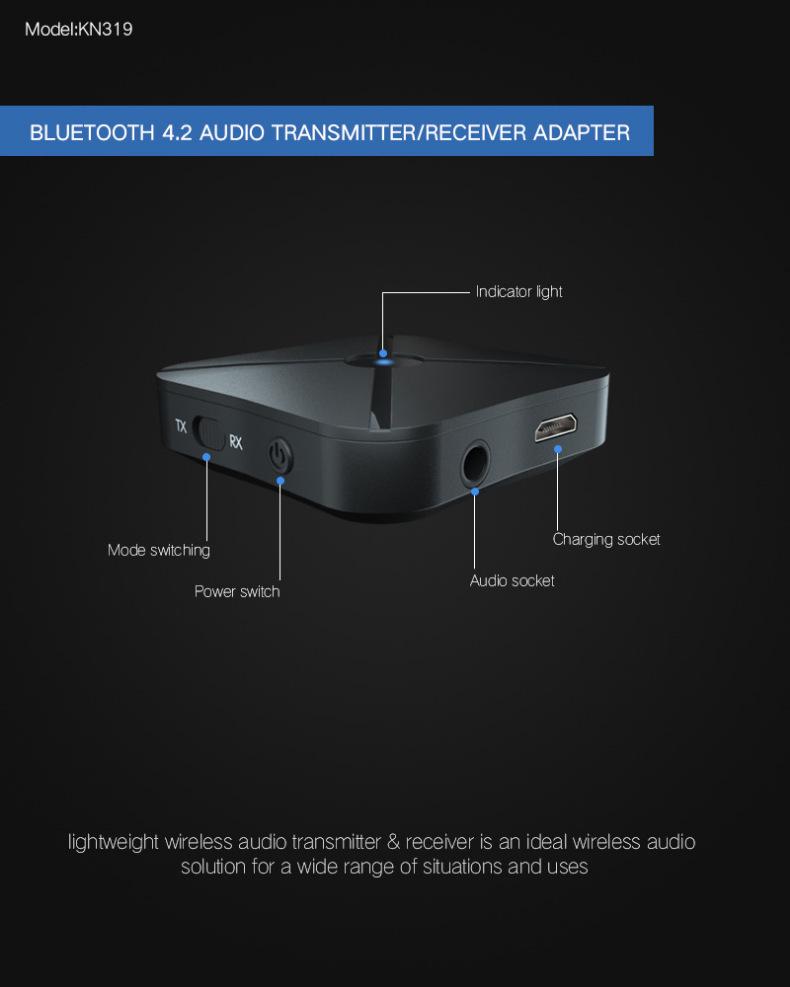 KN319 Bluetooth 5.0 передатчик и приемник: Адаптер двойного назначения для аудио ТВ, автомобиля, колонки и компьютера.