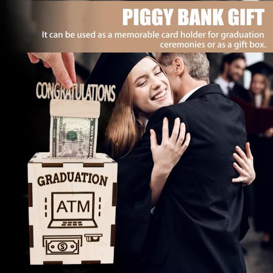 Подарочная коробка для денег на выпускной, деревянный дизайн банкомата, держатель для поздравительных открыток, держатель для денег, кассовый ящик для подарков на выпускной