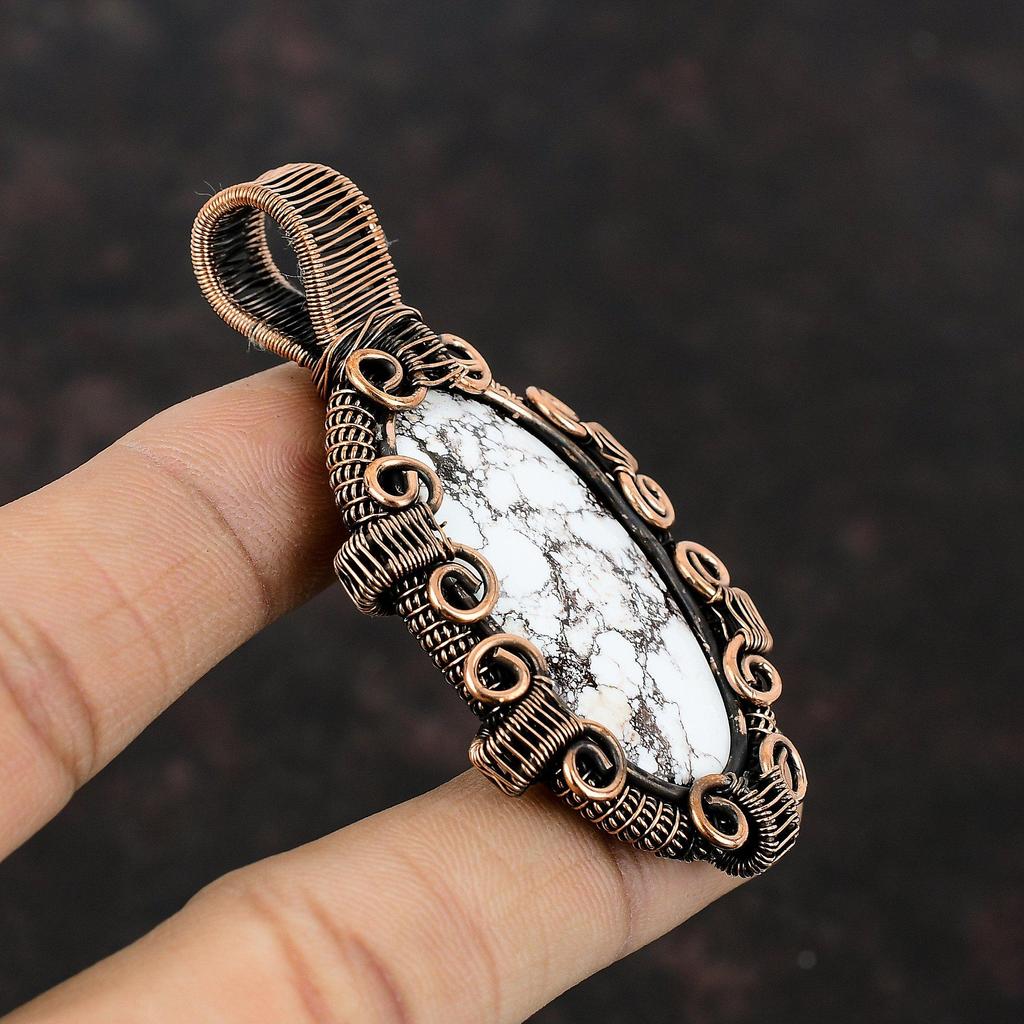Wild Horse Magnesite Pendant Copper Wire Wrapped Pendant Handmade Pendant Wire Wrap Jewelry Engagement Gift Copper Jewelry Gemstone Pendant