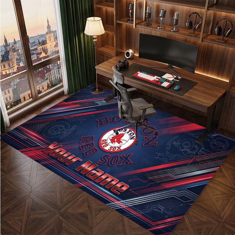 Boston Red Sox Personalized Crystal Velvet Carpet, Customized Name Text Soft Anti‑Slip Rug for Living Room Bedroom
