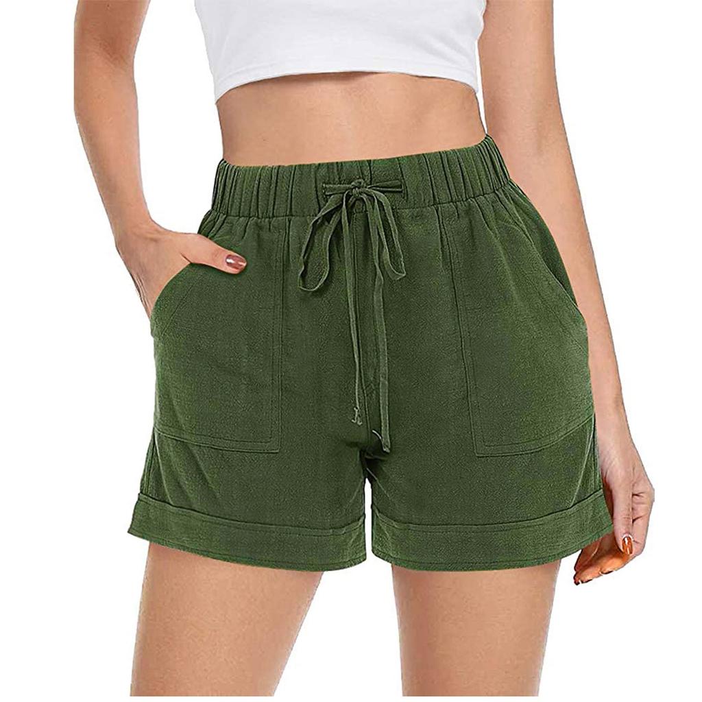 Женские однотонные шорты с уздечкой и карманами для свободного времени, шорты с эластичной резинкой на талии, брюки