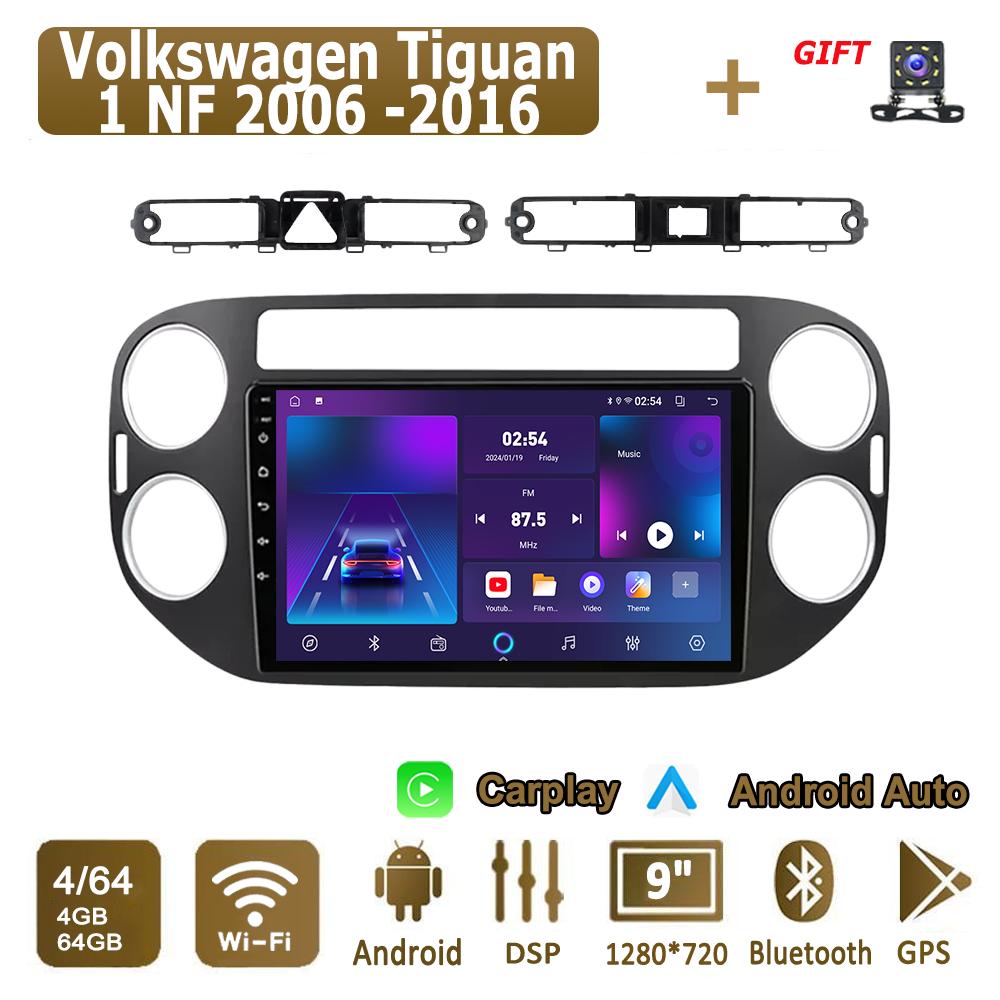 Android Carplay автомобильное радио для Volkswagen Tiguan 1 NF 2006 -2016 мультимедийный проигрыватель головное устройство стерео GPS навигация BT WIFI 4+64 ГБ