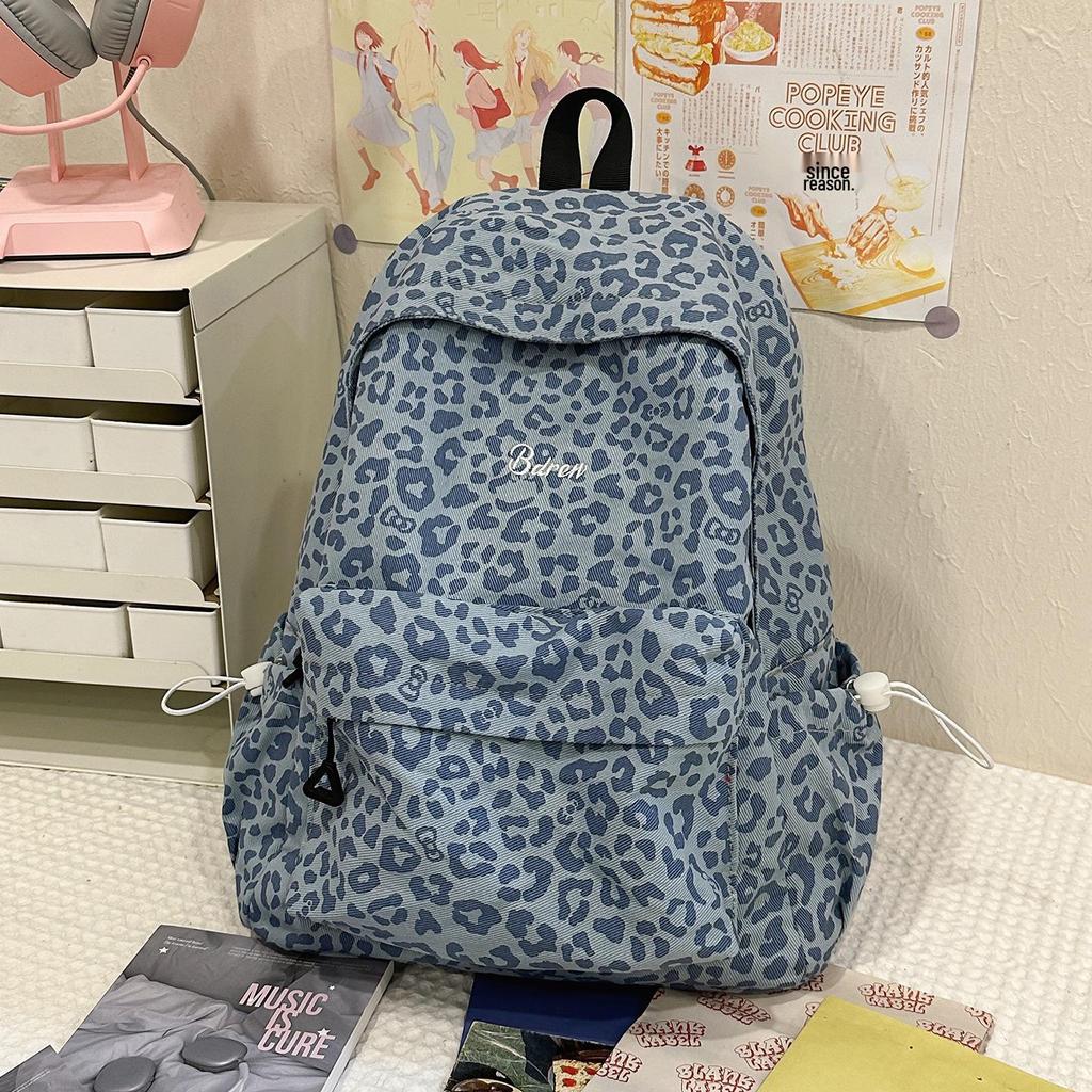 Women's Red Leopard Print Double Shoulder Backpack - Stylish American Niche Travel Bag, Large Capacity, Lightweight