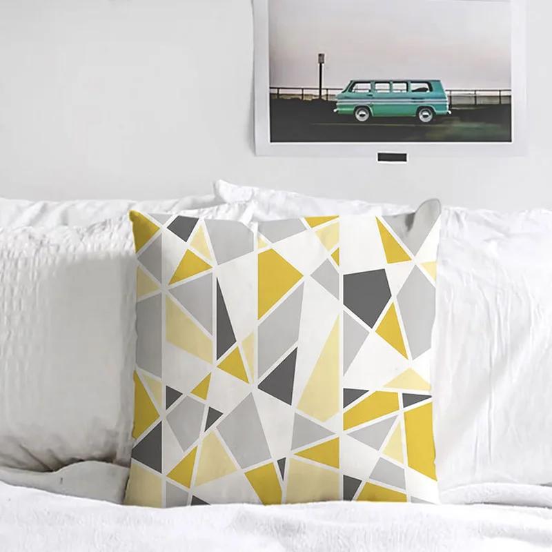 Желтый чехол для подушки с геометрическим принтом, короткая плюшевая наволочка 45*45 см, домашний стул, диван, декоративные квадратные наволочки