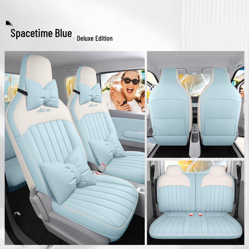 Custom-Fit Leather Car Seat Cushion for Wuling Qingkong - Cute Cartoon Design, Full Coverage for Four-Seat Models