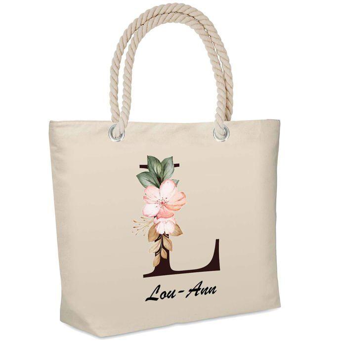 Sac isotherme de plage - PLANETEE - Louane Lettre Fleur - Coton - Grande contenance - Imprimé en France