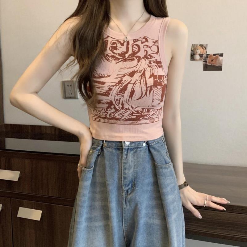 Women's Summer Vest, Fashionable Daily Summer T-shirt, Outdoor Clothing, Retro Women's Clothing, Slim Fit Women's Top