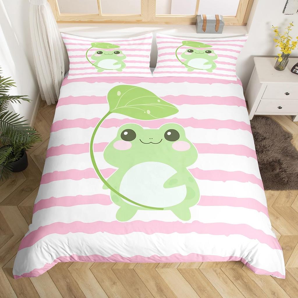 Пододеяльник Kawaii Frog King Queen Комплект постельного белья с изображением животных из мультфильмов Забавный дикий стеганый чехол для детской спальни Мягкий пододеяльник