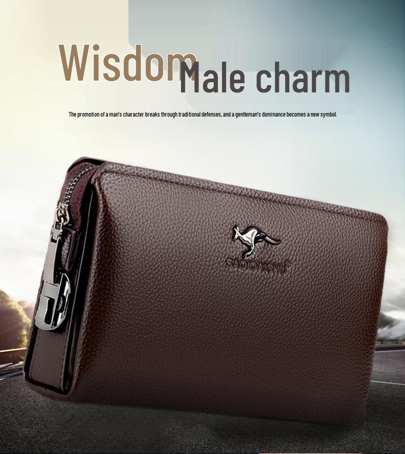 Saqi Kangaroo Men's Waterproof PU Business Clutch Bag - Casual Travel Handheld Bag