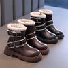 Ботинки из черной кожи для девочек на платформе, простые, шикарные, зимние, детские, модные, повседневные, универсальные, детские, хлопковые, британского стиля