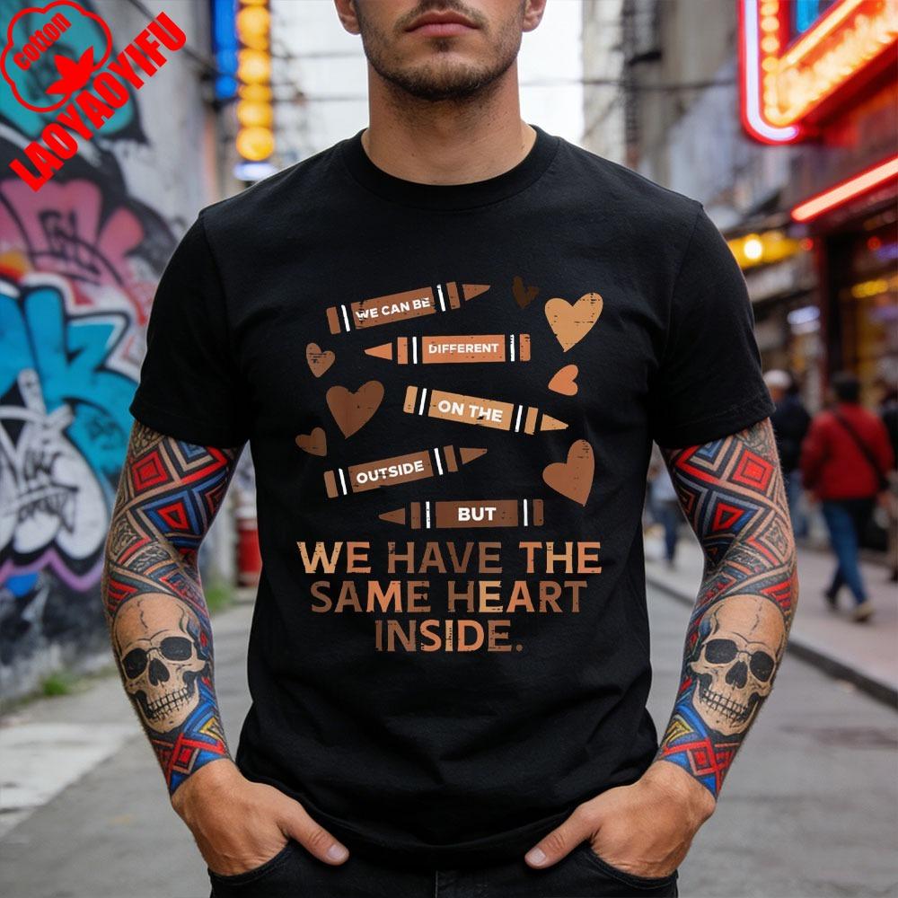 Same Heart Black History Month African American Men TShirt Shortsleeve Tops Creative Tees Oversized Clothes Harajuku Tops
