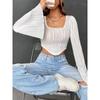 Women's New Solid Colour U-neck Exposed Navel Thin Fashion Flare Long-sleeved Top Sexy Short T-shirt