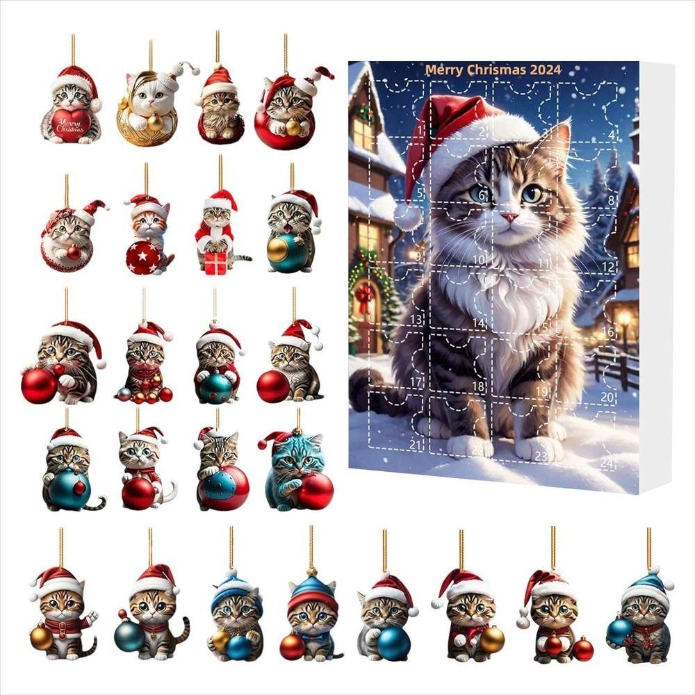 Christmas Hanging Ornament Cat Advent Calendar Acrylic 24 Days Christmas Countdown Calendar