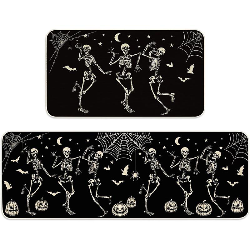 Halloween Kitchen Rug Set Skull Pumpkin Ghost Design Carpet Long Floor Mat Halloween Gift Halloween Home Decor Rugs Bedside Mats