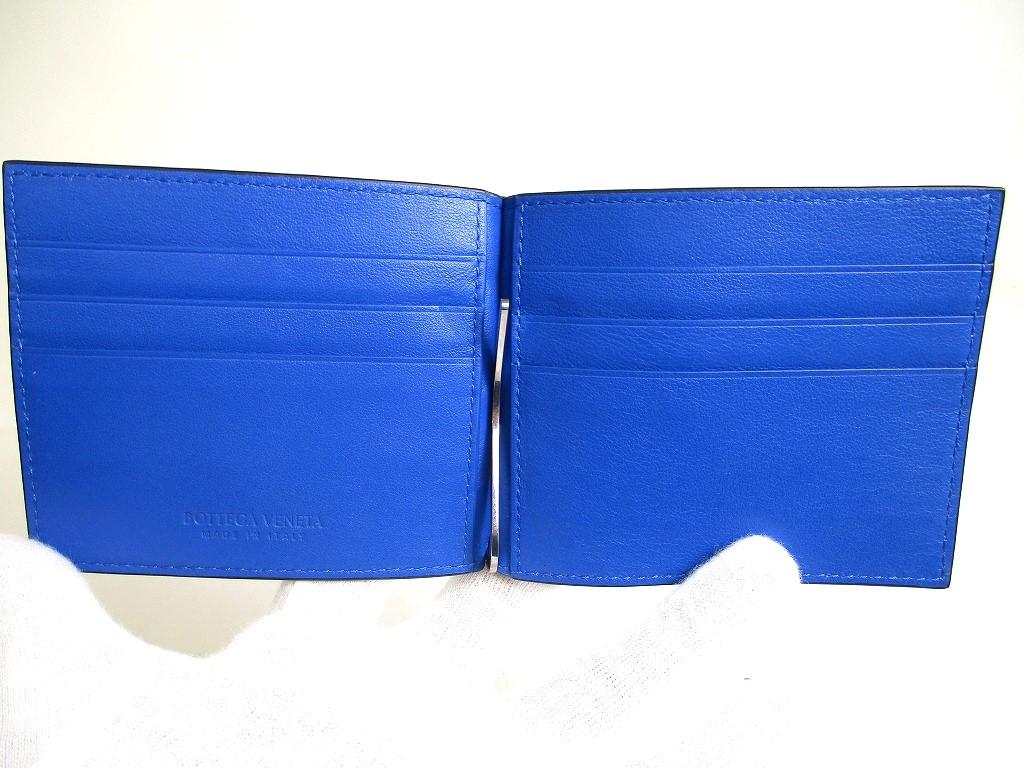 Оригинальный кожаный кошелек для купюр BOTTEGA VENETA Intrecciato черного и синего цвета #a469, восстановленный
