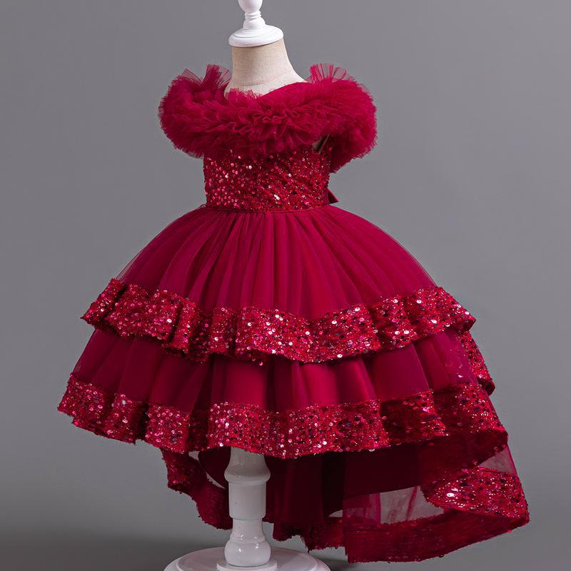 Детское кружевное платье принцессы со шлейфом, возраст 2-13 лет, летний сетчатый дизайн для девочек