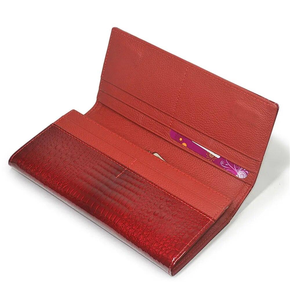 Женские кошельки, кошелек из натуральной кожи, женский кошелек из кожи аллигатора с магнитной застежкой, длинные кошельки для монет, держатели для удостоверений личности, женские сумки Cluth
