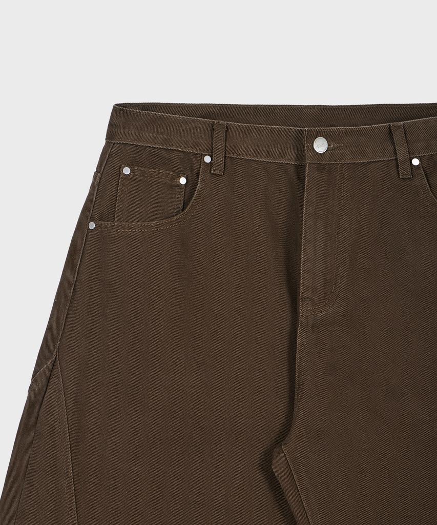 GLW Curved Cut Wide Cotton Pants Brown