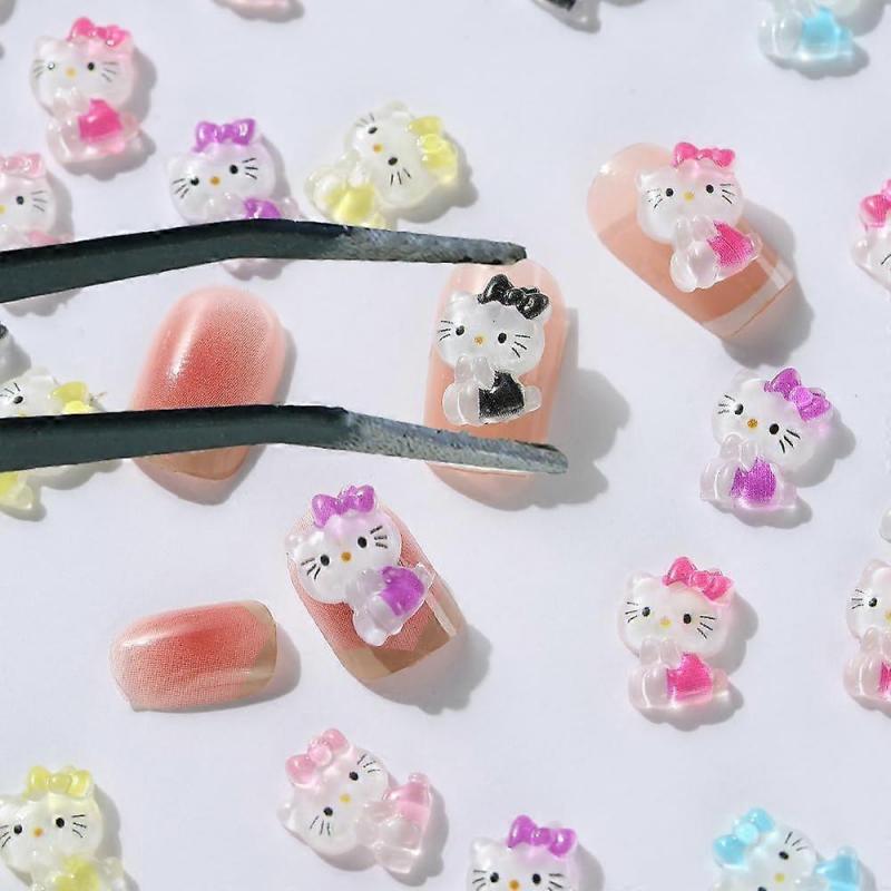 50pcs Nail Rhinestones 3D Kitty Cat Nail Art Charms, 3D Cartoon Kawaii Sanrio Nail Decorations for