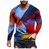 Round Neck 3D Graffiti Printed Top Casual Long Sleeved Men's T-shirts - Soft Medium Stretch Polyester Fabric Spring and Autumn Relaxed Fit Clothing